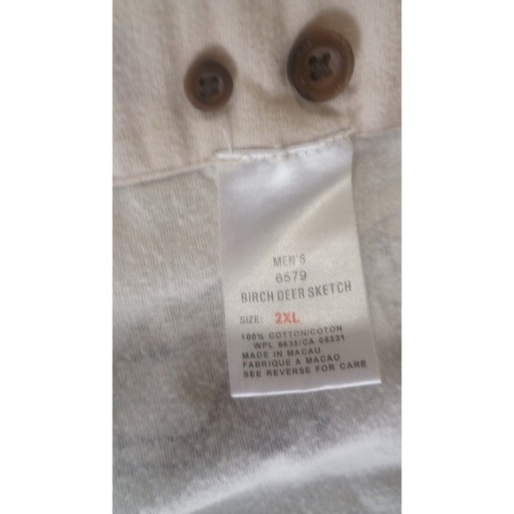 Woolrich Men's Sz 2XL Button Down Shirt Birch Deer Sketch Flannel Outdoors Cream - Picture 4 of 15